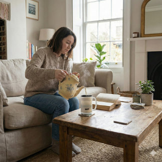 Golden Hour Mist & Boat Scenery, 15 oz Two-Tone Coffee Mug