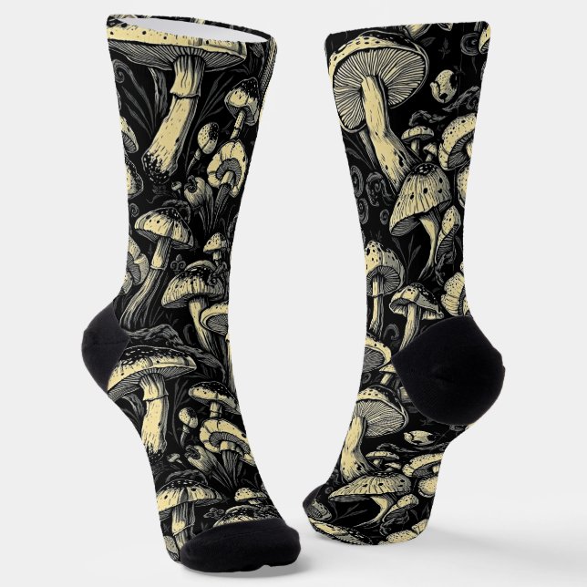 Golden Hour Mushroom Pattern Socks (Angled)