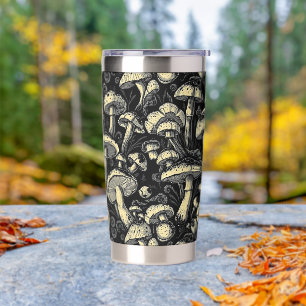 Golden Hour Mushroom Tumbler: Black & White Chic Insulated Tumbler