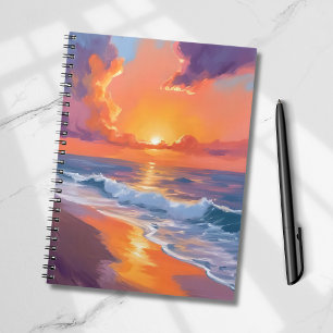 Golden Hour Orange Sunset Beach Ocean Painting Notebook
