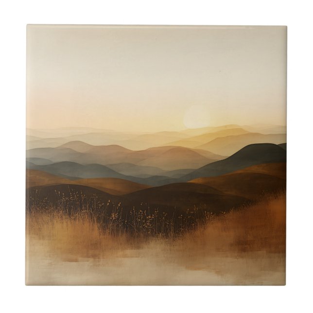 Golden Hour Rolling Hills Sunset Layers Ceramic Tile (Front)