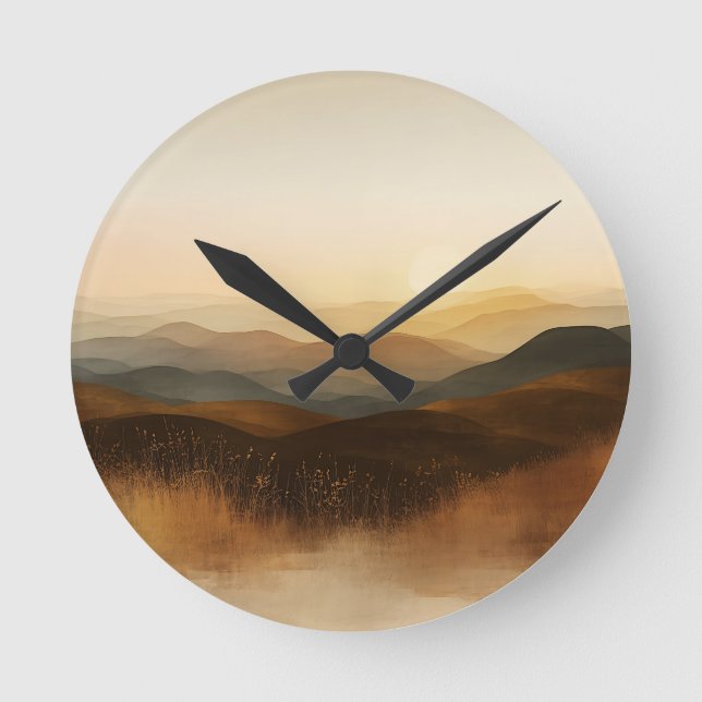 Golden Hour Rolling Hills Sunset Layers Round Clock (Front)