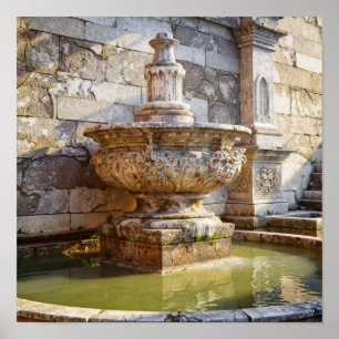 Golden Hour Serenity - Roman Ruin Fountain Poster