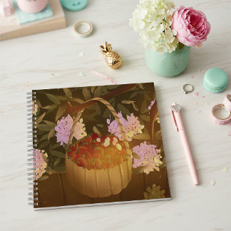 Golden Hour Strawberry Basket Square Notebook