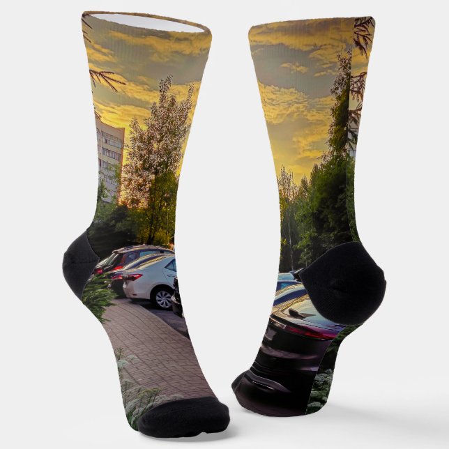 Golden Hour Street Crew Socks – Customisable (Angled)