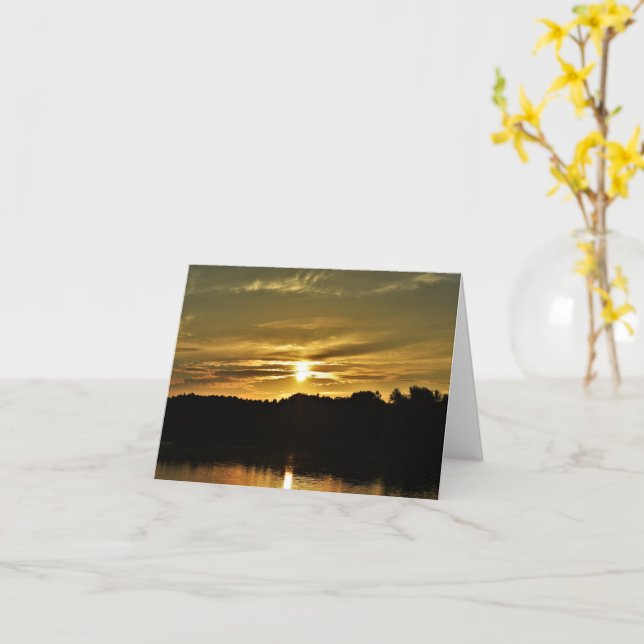 Golden Hour Sunset Over Lake  Card (Yellow Flower)