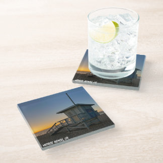 Golden Hour Sunset - Venice Beach, CA Glass Coaster