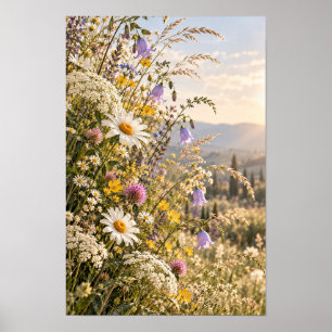 Golden Hour Wildflower Meadow Mountain Wall Art