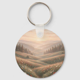 Golden Hour Wildflower Meadow Rolling Hills Sunset Key Ring