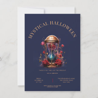 Golden hourglass with roses, simple & modern invitation