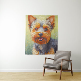 Golden Hued Yorkshire Terrier Radiant Dog Portrait Tapestry