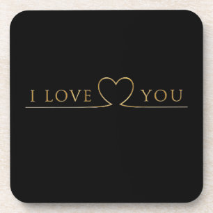 Golden I Love You Typography Coaster