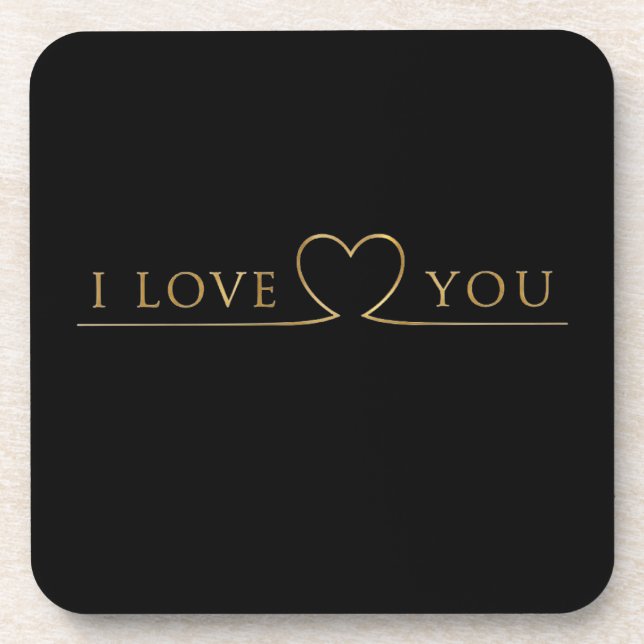 Golden I Love You Typography Coaster (Front)