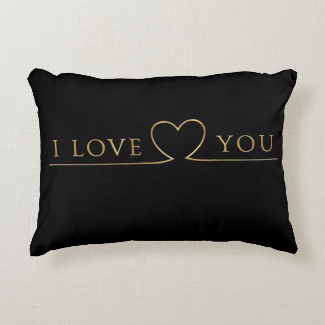 Golden I Love You Typography Decorative Cushion (Front)