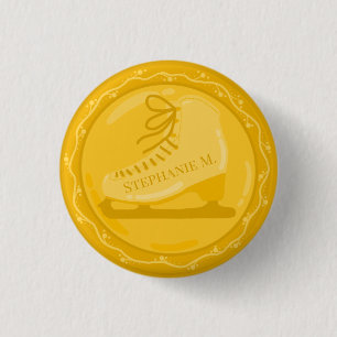 Golden Ice Skate Medallion 3 Cm Round Badge