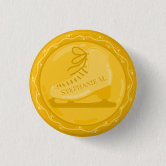 Golden Ice Skate Medallion  3 Cm Round Badge