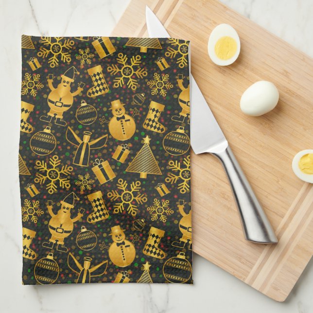Golden Icons Pattern Christmas Tea Towel (Quarter Fold)