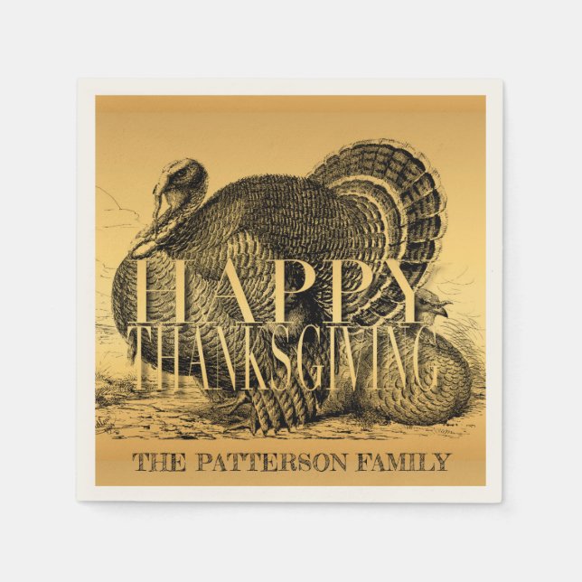 Golden illustration Turkey personalised P Napkin (Front)
