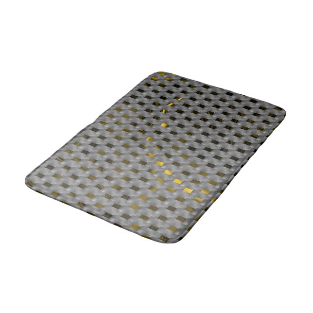 Golden image under grey plates, oblong squares bath mat (Angled)