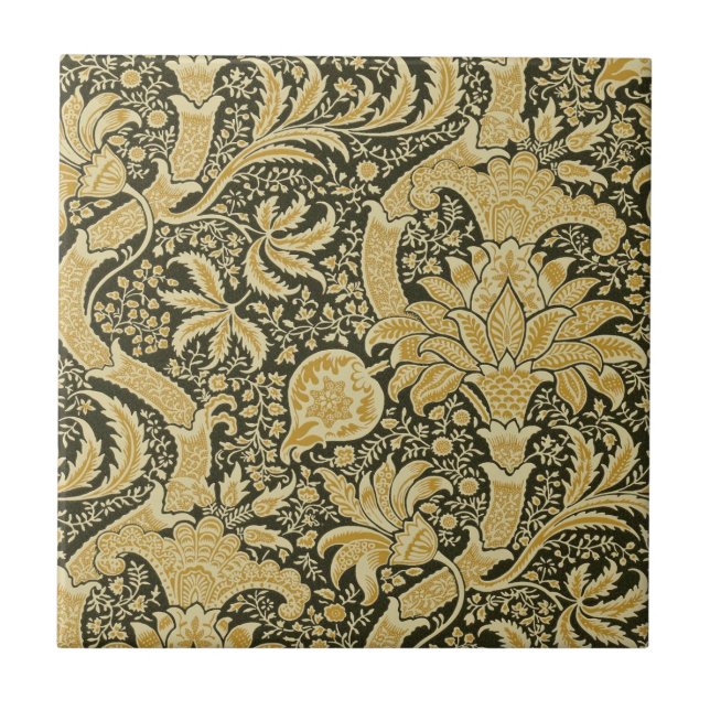 Golden Indian Pattern, William Morris Ceramic Tile (Front)