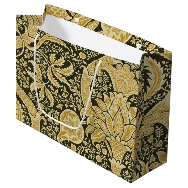 Golden Indian Pattern, William Morris Large Gift Bag (Front Angled)