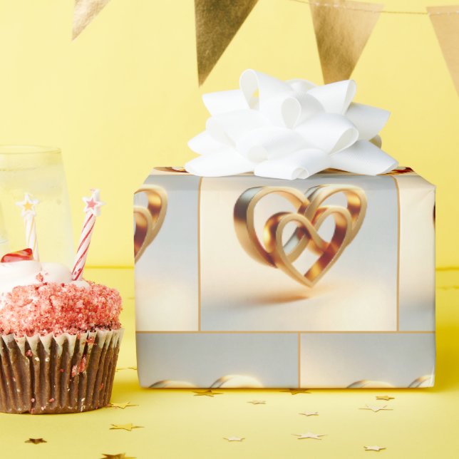 Golden Infinity and Heart Symbol Wrapping Paper (Birthday Party)