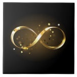 Golden Infinity Symbol Ceramic Tile<br><div class="desc">Gold, jewellery infinity symbol with gold stars on a black background. Design with gold star.</div>