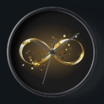 Golden Infinity Symbol Clock<br><div class="desc">Gold,  jewellery infinity symbol with gold stars on a black background. Design with gold  star.</div>