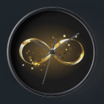 Golden Infinity Symbol Clock<br><div class="desc">Gold,  jewellery infinity symbol with gold stars on a black background. Design with gold  star.</div>