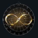 Golden Infinity Symbol Dartboard<br><div class="desc">Gold,  jewellery infinity symbol with gold stars on a black background. Design with gold  star.</div>