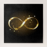 Golden Infinity Symbol Jigsaw Puzzle<br><div class="desc">Gold,  jewellery infinity symbol with gold stars on a black background. Design with gold  star.</div>