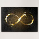 Golden Infinity Symbol Jigsaw Puzzle<br><div class="desc">Gold,  jewellery infinity symbol with gold stars on a black background. Design with gold  star.</div>