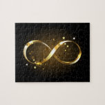 Golden Infinity Symbol Jigsaw Puzzle<br><div class="desc">Gold,  jewellery infinity symbol with gold stars on a black background. Design with gold  star.</div>