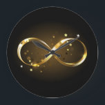 Golden Infinity Symbol Large Clock<br><div class="desc">Gold,  jewellery infinity symbol with gold stars on a black background. Design with gold  star.</div>