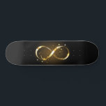 Golden Infinity Symbol Skateboard<br><div class="desc">Gold, jewellery infinity symbol with gold stars on a black background. Design with gold star.</div>