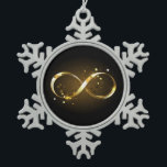 Golden Infinity Symbol Snowflake Pewter Christmas Ornament<br><div class="desc">Gold,  jewellery infinity symbol with gold stars on a black background. Design with gold  star.</div>
