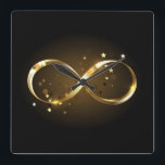 Golden Infinity Symbol Square Wall Clock<br><div class="desc">Gold,  jewellery infinity symbol with gold stars on a black background. Design with gold  star.</div>