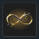 Golden Infinity Symbol Square Wall Clock<br><div class="desc">Gold,  jewellery infinity symbol with gold stars on a black background. Design with gold  star.</div>