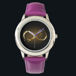 Golden Infinity Symbol Watch<br><div class="desc">Gold,  jewellery infinity symbol with gold stars on a black background. Design with gold  star.</div>