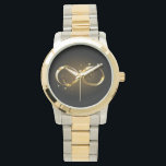 Golden Infinity Symbol Watch<br><div class="desc">Gold,  jewellery infinity symbol with gold stars on a black background. Design with gold  star.</div>