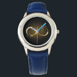 Golden Infinity Symbol Watch<br><div class="desc">Gold,  jewellery infinity symbol with gold stars on a black background. Design with gold  star.</div>