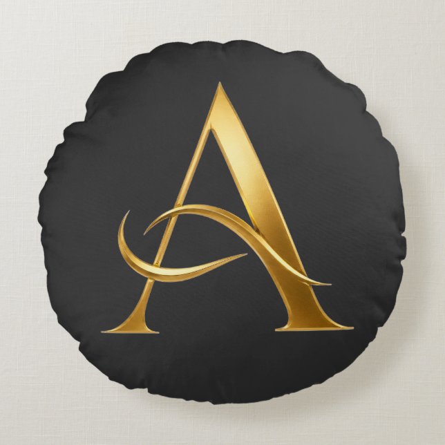 Golden Initial A Minimalist Design Round Cushion (Front)