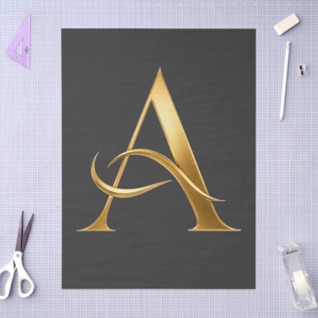 Golden Initial A Minimalist Design Tissue Paper (Craft)