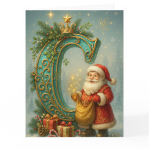 Golden Initial C with Santa Claus and Crown