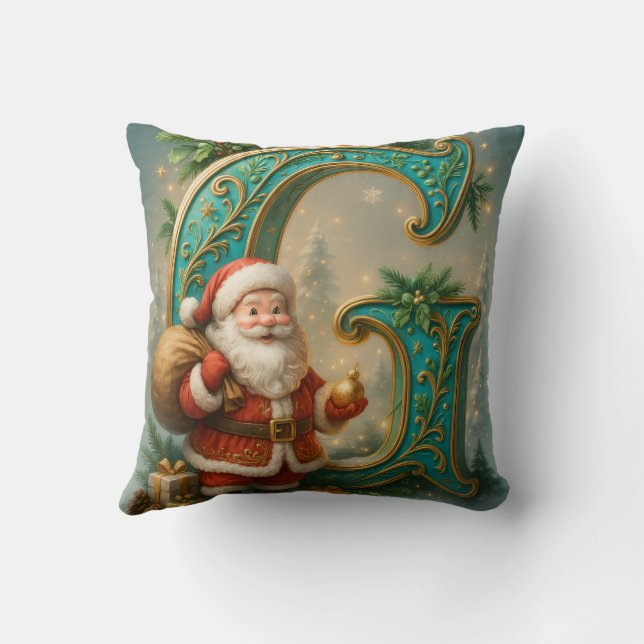 Golden Initial G with Santa Claus and Crown Cushion (Back)