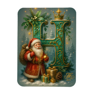 Golden Initial H with Santa Claus and Crown Magnet