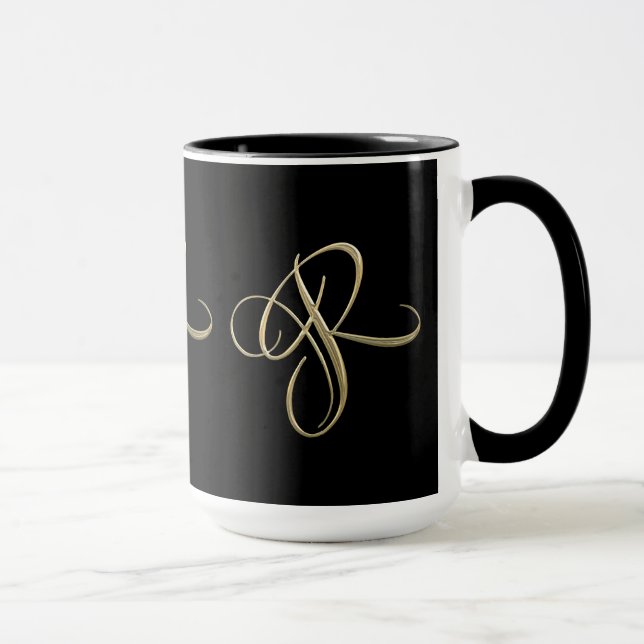 Golden initial R monogram Mug (Right)