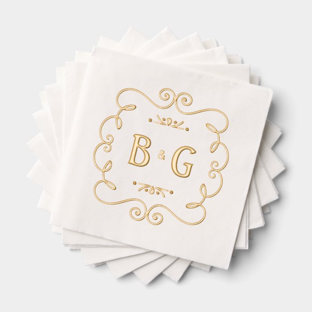 golden initials wedding  foil napkins (Insitu (Stacked))