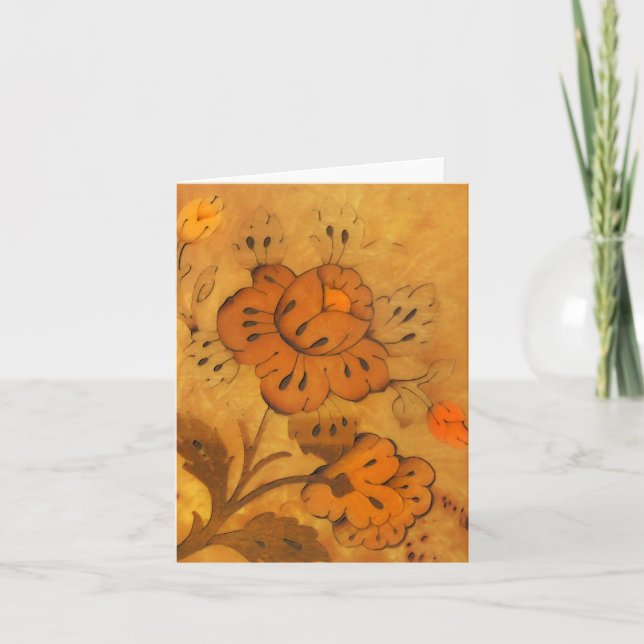 Golden Inlay Flowers Note Card (Front)