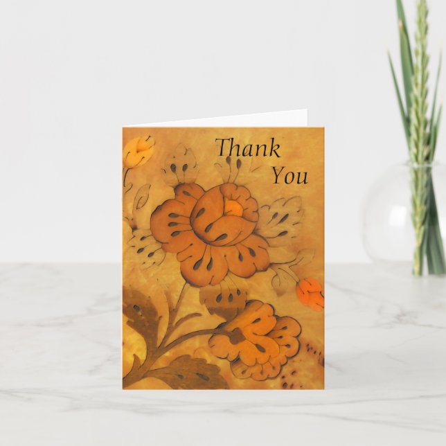 Golden Inlay Flowers Thank You  Card (Front)